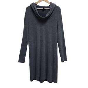 Joan Vaas Dress Sz XL Gray Knit Hooded Cowl Neck Thumb Hole Pullover Casual Soft